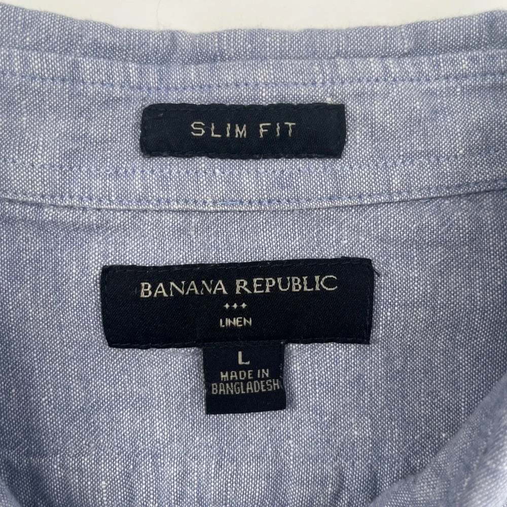 Banana Republic Slim Fit Blue Linen Cotton Blend Button‎ Down Shirt Size L
